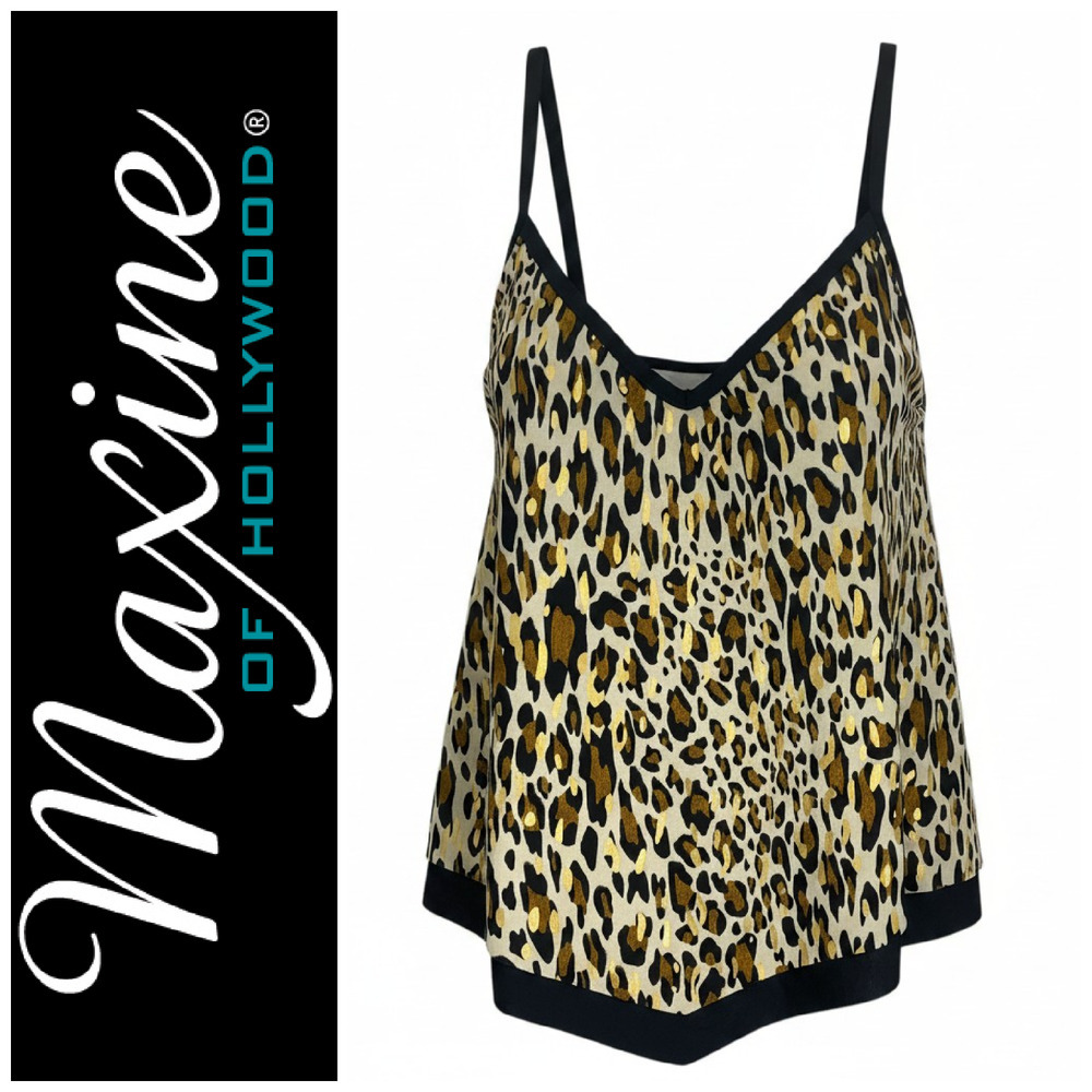 NWT Maxine of Hollywood 24W Jungle Cat Leopard Tankini Top Gold Foil Plus Size